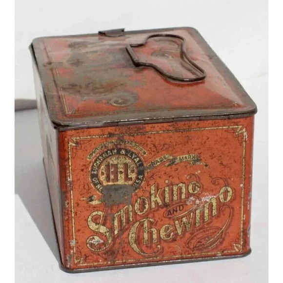 VINTAGE Antique 1900's Just Suits Cut Plug Tobacco STORAGE Case Tin - Picture 3 of 6